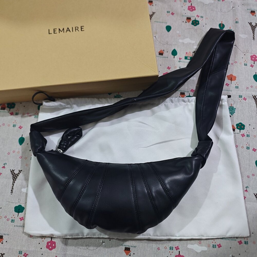 Lemaire Black Leather Croissant Bag